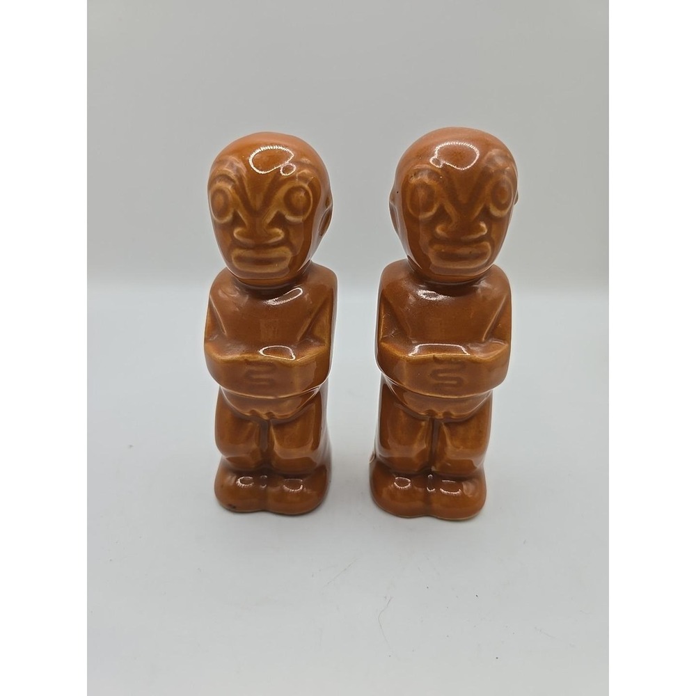 Vintage Pair Trader Vics TIKI Salt & Pepper Shakers Imperial Imports w/ Sticker